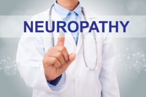 A doctor touching the word neuropathy