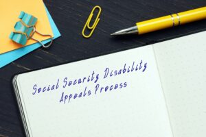 social security disability appeals written in notebook